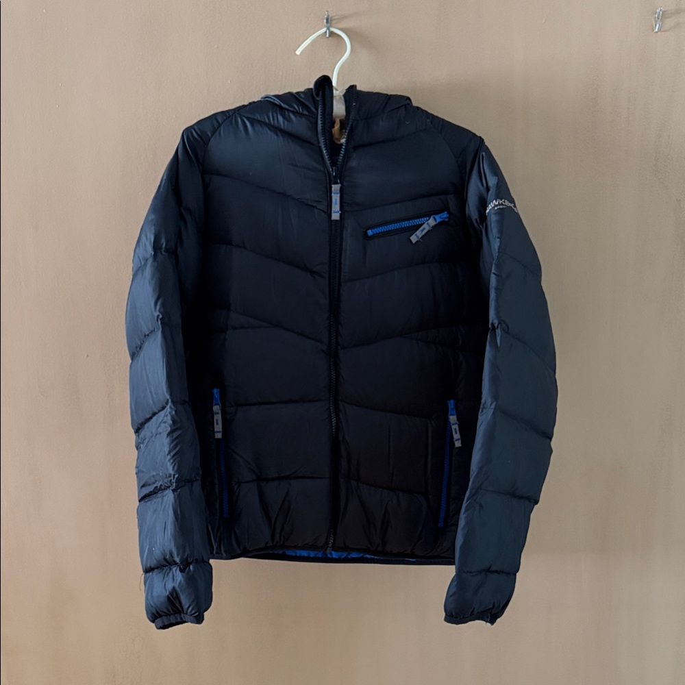 Hawke & Co Boys Black and Blue Hooded Puffer Jacket, Size 18-20, Filling 80%Down